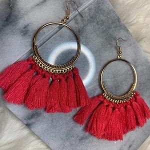 Poppy Pink - Tassel and Hoop Earrings